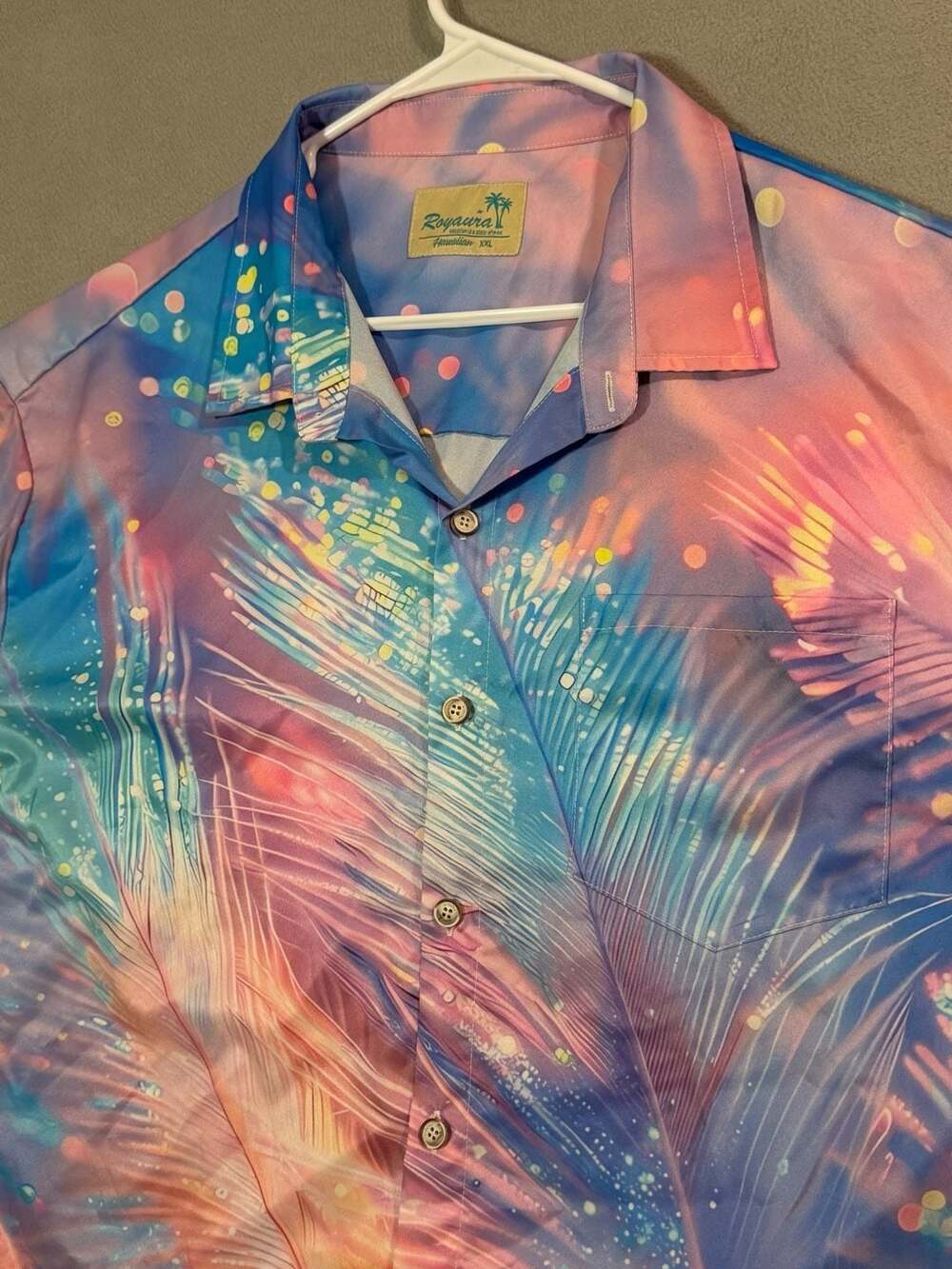 Royaura Hawaiian Vacation is a State of Mind Pastel Print Button Up Shirt XXL